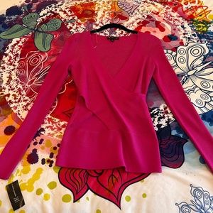 Macy's INC hot pink ribbed cross over sweater, Size Small
